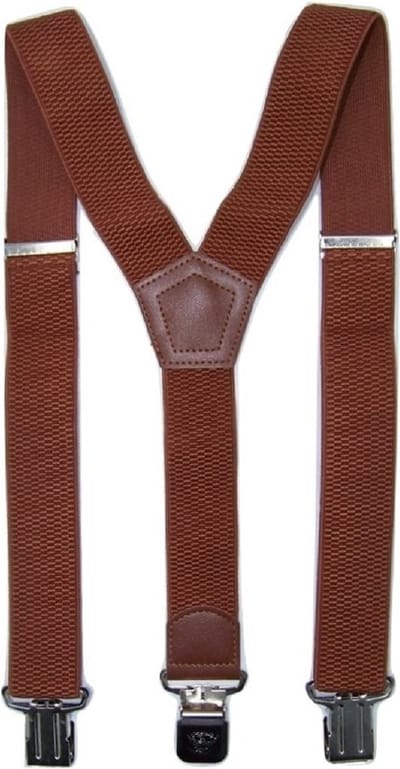 Flores Lederwaren - Heren - Dames Bretels – 3 brede stalen clips bretel - Unisex volwassenen -Motorrijders – Spijkerbroek – Beroepskleding – Skikleding – Kleur: Camel.