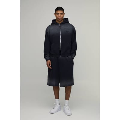 Oversized Boxy Ombre Wash M Ster Ritssluiting Hooded Jort Trainingspak | Black | Size XS