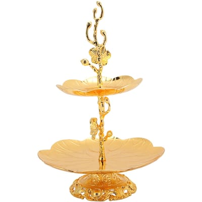 2 Laags Cupcakestandaard Europese Stijl Gouden Cupcakestandaard Eenvoudig te Monteren Twee Verdiepingen Dienblad voor Snoep beige