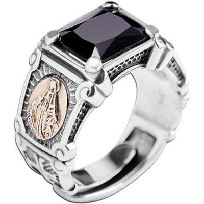 Populaire Zwarte Zirkoon Maagd Maria Metalen Ring Charm Herenmode Persoonlijkheid Religie Christelijk Katholieke Amulet Sieraden Cadeau 11 white