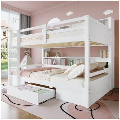 Stapelbed - MUVOE - 90x200cm - Wit - Met lades - Veilig voor kinderen wit