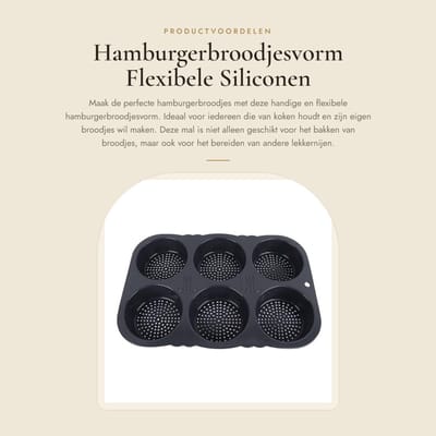 Dailygoods- Hamburgerbroodjesvorm 6 Holtes - Flexibele/Opvouwbare Bakvorm - Siliconen - Hittebestendig - BPA-vrij - Afmetingen 34,5x23,5x4 cm