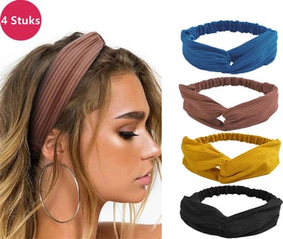 LIXIN Set van 4 stuks - Dames haarbanden - Kleur 1 - Knoop cross knitted haarbanden - Dames - Haarband volwassenen - Elastisch - Vrouwen - Meisjes - Yoga - Haaraccessoires