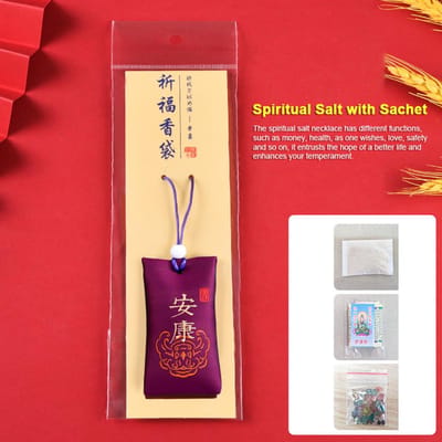 Sel Spirituel avec Sachet, Collier Pochette de Sel Spirituel Bouddhiste, Pochette de Sel Spirituel Brodée pour l'Argent