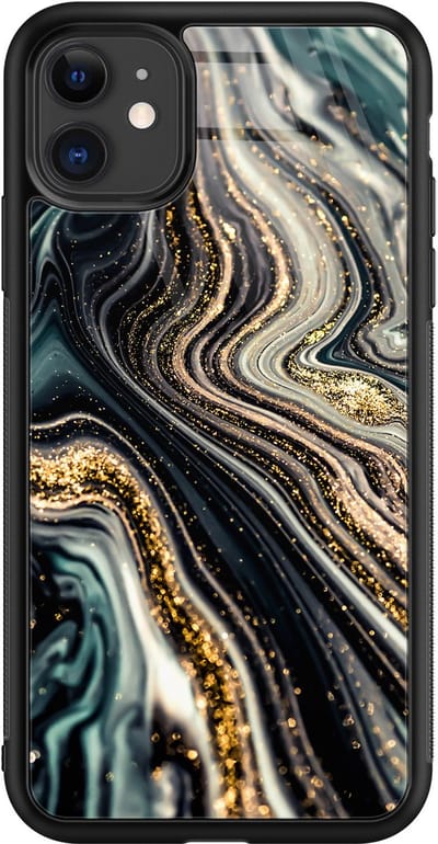Hoesje geschikt voor iPhone 11 - Marmer swirl - Luxe Glazen Hardcase - Marmer - Multi - Leuke Telefoonhoesjes