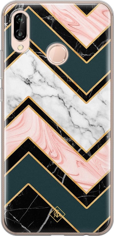 Casimoda® hoesje - Geschikt voor Huawei P20 Lite (2018) - Marmer Triangles - Siliconen/TPU - Soft Case - Multi - Marmer