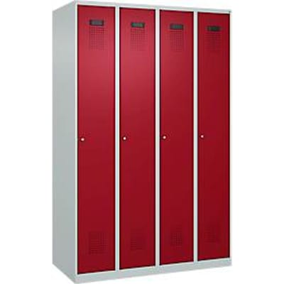 C+P Evolo Plus kledingkast, 4 vakken, rechts scharnierend, cilinderslot, soft-close, B 1200 x D 500 x H 1850 mm, lichtgrijs/ruy rood
