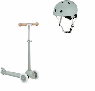 Banwood Eco Scooter + Basket + Eco Fietshelm - Clay - kinderstep - kinder helm - voordeelset