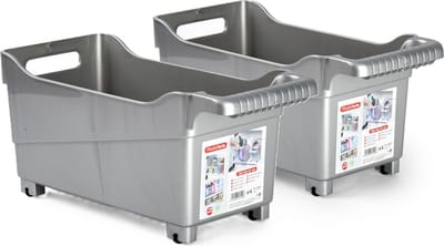 Plasticforte opberg Trolley Container - 2x - zilver - L38 x B18 x H18 cm - kunststof