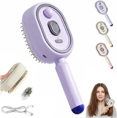 2-in-1 Elektrische Stoomborstel met Sprayfunctie - Luchtkussenkam - Elektrische massagekam - Oplaadbare Draadloze Haarborstel - Anti-Klit Borstel met Waterreservoir - Fijne Nevel & Ontwarring - Voor Krullend & Stijl Haar - Paars