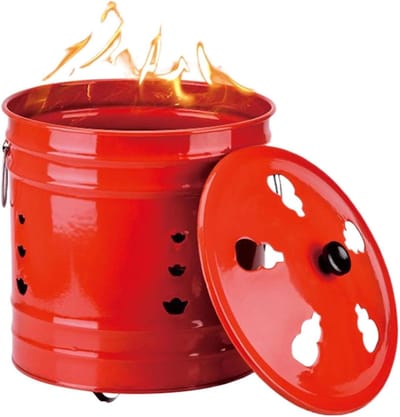 Vuuremmer Met Deksel - Brandblusser Emmer - Rituele Verbranding - Vonkdeksel Geïntegreerd - 28.9 cm Hoog - Zwart