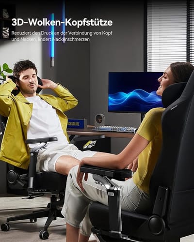 Gamingstoel 68x68x123 cm Ergonomisch met Massage, Verwarming & Ventilatie – 160° Verstelbaar, 360° Armleuningen, 3D Hoofdsteun, Luxe Kunstleer – Zwart