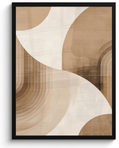 Poster in lijst - Fotolijst 60x80 cm - Posters - Retro - Geometrische lagen - Aardetinten - Posterlijst zwart - Decoratie - Wanddecoratie woonkamer - Muurdecoratie slaapkamer