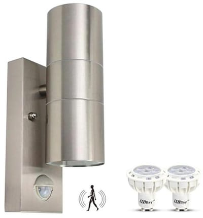 Buitenlamp met Bewegingsmelder en GU10 LED - Roestvrij Staal, Waterdicht en Energiezuinig