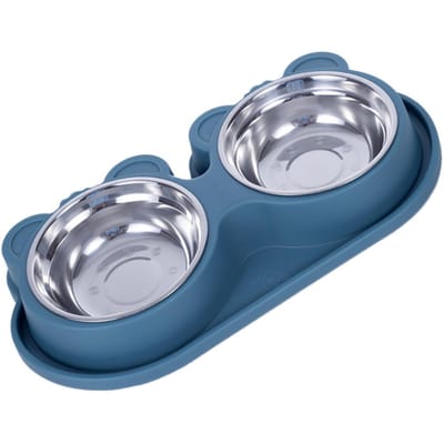 Gamelles doubles pour animaux de compagnie Eau Nourriture Antidérapantes Acier inoxydable Anti-déversement Double station d'alimentation pour chiens et chats petits et moyens gray