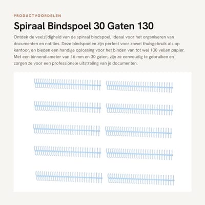Dailygoods- Bindspoel 10 Stuks - Spiraalvormige Bindspoel - 30 Gaten - 16 mm Binnendiameter - 130 Vel Capaciteit - Plastic Stekels - Bindring