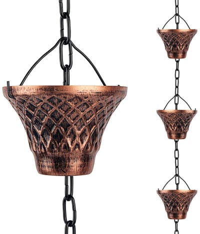 longziming -Regenketting Bekers Antiek Brons - Regenwaterketting - Tuin Afvoersysteem - Geluidsarm Waterafvoer - Decoratief Design - IJzer met Coating - Sfeervol & Weerbestendig - 1 Stuks