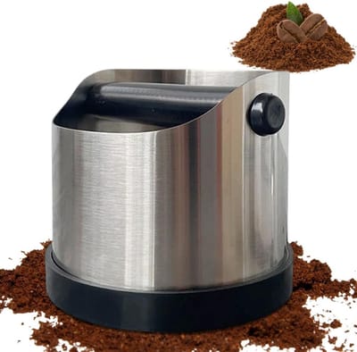 Tap Box - Tap Box Voor Roestvrijstalen Zeefframe - Geluidsarm - Antislip - Gemakkelijk Schoon Te Maken - Koffietapbox - Barista-Accessoire - 11.8 X 9.9 X 11.8 Cm (Zilver)