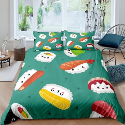 Sushi Dekbedovertrek Sets Voor Kinderen Jongens Meisjes Lichtgewicht Dons Dekbedovertrekken Slaapkamer Decoratie 2 Kussenslopen 1 Dekbedovertrek Geen Dekbed US Twin(172*218cm)3pcs