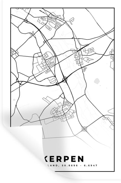 Muurstickers - Sticker Folie - Kerpen - Plattegrond - Kaart - Stadskaart - 20x30 cm - Plakfolie - Muurstickers Kinderkamer - Zelfklevend Behang - Zelfklevend behangpapier - Stickerfolie