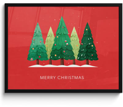 Poster in lijst - Fotolijst 80x60 cm - Posters - Minimalistisch - Kerstbomen - Rood - Sneeuw - Posterlijst zwart - Decoratie - Wanddecoratie woonkamer - Muurdecoratie slaapkamer - Kerstversiering - Kerstdecoratie voor binnen - Kerstmis