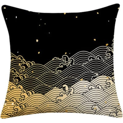 VIKAMA Japanse Ukiyoe Kussenhoes Gouden Golfprint Woonkamer Bank Zacht Kussenhoes Auto Slaapkamer Huisdecoratie 50x50cm