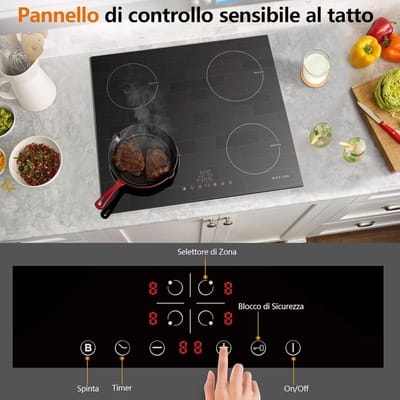 Inductie Kookplaat - Elektrische Hitte - Snel Koken - 4 Kookzones Boost - 60 cm - Zwart