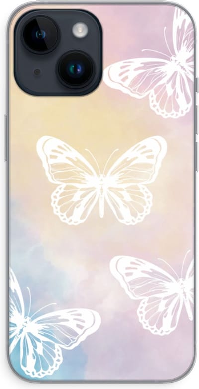 Case Company® - Hoesje geschikt voor iPhone 14 hoesje - White butterfly - Soft Cover Telefoonhoesje - Bescherming aan alle Kanten en Schermrand