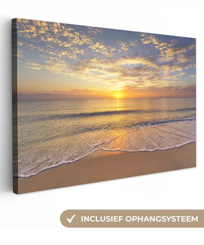 Canvas schilderij 140x90 cm - Wanddecoratie Strand - Kleuren - Zon - Muurdecoratie woonkamer - Slaapkamer decoratie - Kamer accessoires - Schilderijen op canvas