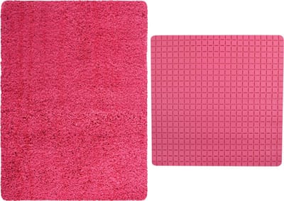 MSV Douche anti-slip/droogloop matten - Venice badkamer set - rubber/microvezel - fuchsia roze