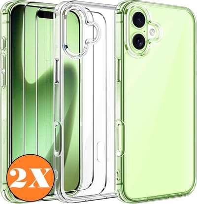 Hoesje Geschikt voor iPhone 17 transparant Anti Shock - silicone hoesje met 2 Pack Screenprotector tempered glass