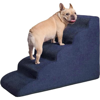 Hondentrap voor hoge bedden 5-traps hondentrap voor kleine honden en katten Gebogen huisdiertrap voor hoge bed blauw
