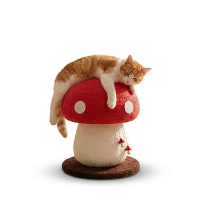 Hutjemutje - krabpaal - krab meubel - kattenklimpaal - paddenstoel - speelgoed - sisal touw- duurzaam - 28x28x34 cm - rood & wit