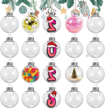 Set van 20 Doorzichtige Kerstballen van 6 cm, Vulbare Kerstdecoraties voor DIY, Transparante Plastic Ballen voor Feestversiering