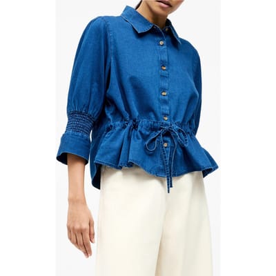 French Connection Tie Waist Top Midwash Chmbry Maat: 6 | Blouses Outlet | Dames | Blauw