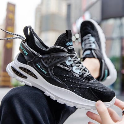 Herfst Nieuwe Hardloopschoenen Heren 'S Papa Schoenen Hardloopschoenen Mode Casual Schoenen Vliegend Gebreide Sneakers Heren's Schoenen 44 zwart
