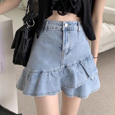 Blauwe Denim Rok voor Dames In de Zomer Bijgewerkte Ruches Visstaart Rok Hoge Taille Slanke Hottie Rok voor Meisjes M blauw