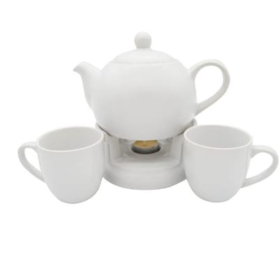 Bella Fiore Porseleinen Theepot met Warmer – 1L Theeset met 2 Witte Mokken – Luxe Geschenkdoos voor Theeliefhebbers