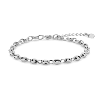 CO88 Collection 8CB-91289 Stalen Armbandje - Schakel Armband - Koffieboon Schakel - 16,5+3cm - 3mm Breed - Staal - Zilverkleurig
