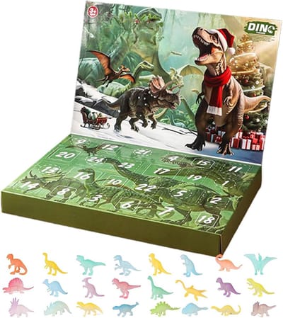 Dinosaurus Adventskalender - Kinderen Feestelijk Speelgoed - Vakantie Verrassing - 24 Dagen Verzamelaar - 34 cm Lengte - Lichtgevende Stijl