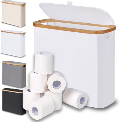 28L Toiletpapieropbergmand met Deksel van Bamboe, Badkamer Organizer voor 9-12 Rollen Toiletpapier, Ideaal voor Kleine Ruimtes en Efficiënte Opslag