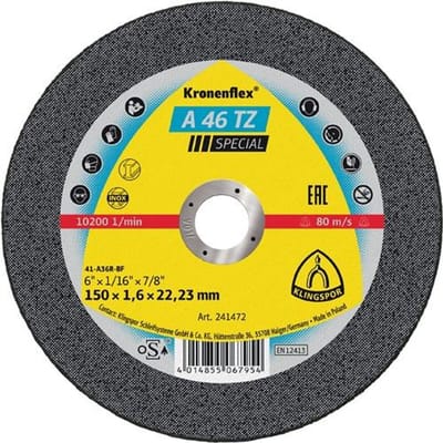 Slijpschijf A 46 TZ Special D150x1,6mm recht INOX boring 22,23mm KLINGSPOR