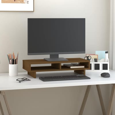 vidaXL - Monitorstandaard - 60x27x14 - cm - massief - grenenhout - honingbruin