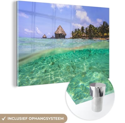 ® Glasschilderij 180x120 cm - Schilderij acrylglas - Schitterende blauwe zee bij de Glover’s Reef in Belize - Foto op glas - Muurdecoratie woonkamer - Wanddecoratie slaapkamer - Schilderijen