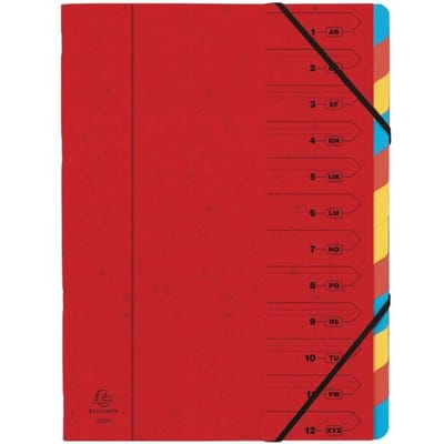 Exacompta Sorteermap met vaste rug en elastosluiting - 12 indelingen - Rood - 54125E