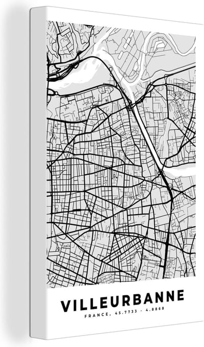 Canvas Schilderij Frankrijk - Villeurbanne - Stadskaart - Plattegrond - Kaart - 20x30 cm - Wanddecoratie