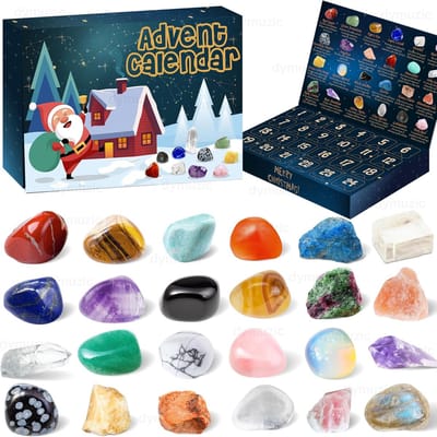Adventskalender met kristallen en edelstenen 2025, helende kristallen edelstenen voor volwassenen, kinderen, jongens, meisjes, tieners en vrouwen. Collectie van 24 kristallen en edelstenen.