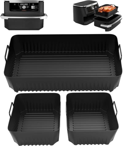 TOVBMUP Airfryer-accessoires - Geschikt voor Ninja Af500 - 1 10,4L en 2 5,2L - Herbruikbare siliconen bakplaten - Geschikt voor Dual Zone Airfryers - Geschikt voor Ninja Airfryer-accessoires - Zwart