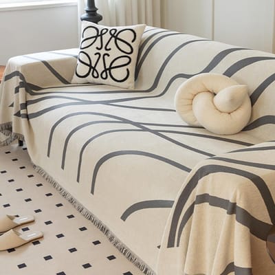 Eenvoudige lijnpatroon bank handdoekhoes, omkeerbare chenille bankhoes, woonkamer 3-zits bankhoes vier seizoenen universeel 180x130cm