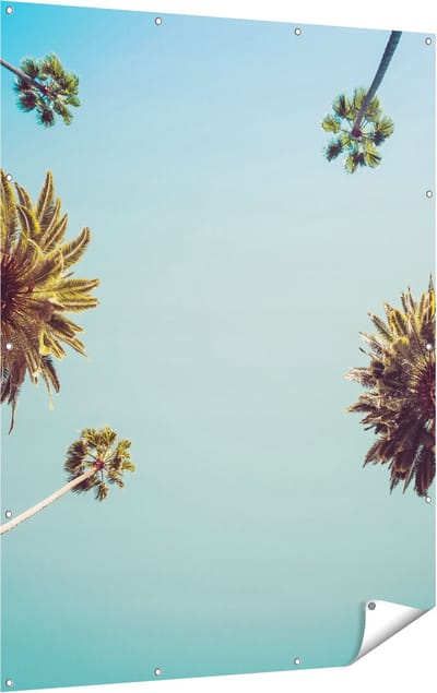 Gards Tuinposter Palmbomen met Bladeren in de Lucht - 120x160 cm - Tuindoek - Tuindecoratie - Wanddecoratie buiten - Tuinschilderij